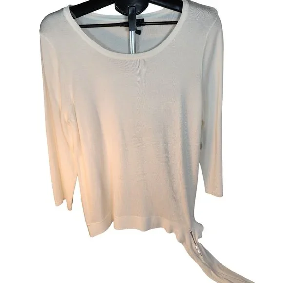 New Directions Ivory Large Scoop Neck Pull Over Sweater W Bottom Side Tie. NWT - Picture 7 of 13